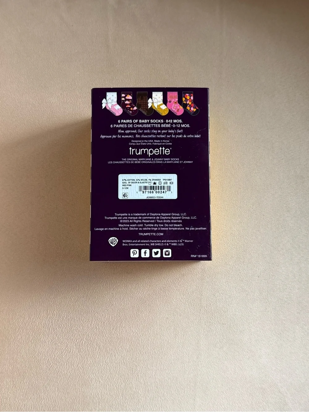NIB Trumpette Wonka 6 Pair Baby Socks 0-12M Mary Jane Bow Gift Set